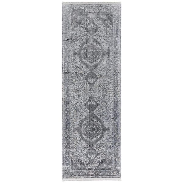 2 ft. x 8 ft. Gray, Silver Oriental Runner Rug
