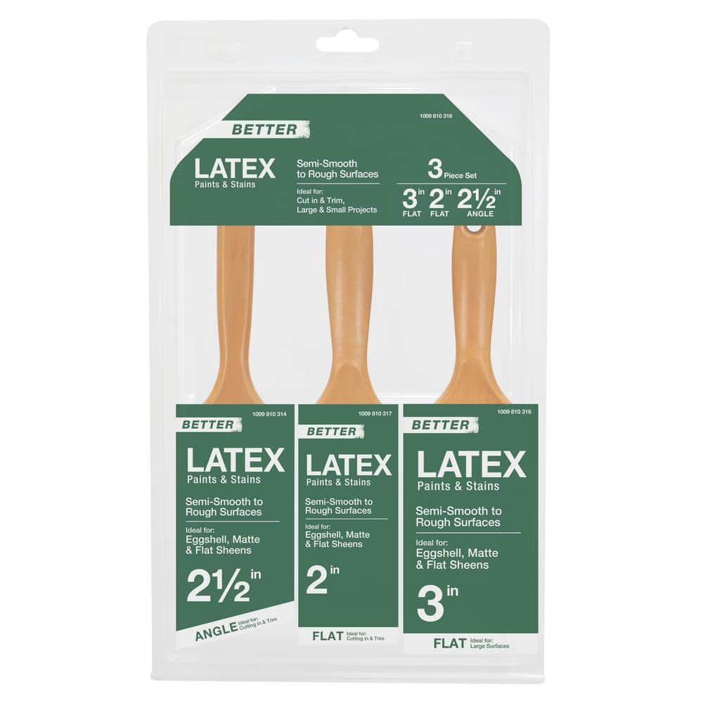 UTILITY 2 in. Flat Cut, 3 in. Flat Cut and 2 in. Angled Sash Utility Paint  Brush Set (3-Piece)