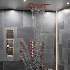 4-Spray Dual Shower Heads 20x24 in. Ceiling Mount Fixed and Handheld Shower Head 2.5 GPM with 3-Jet in Brushed Rose Gold