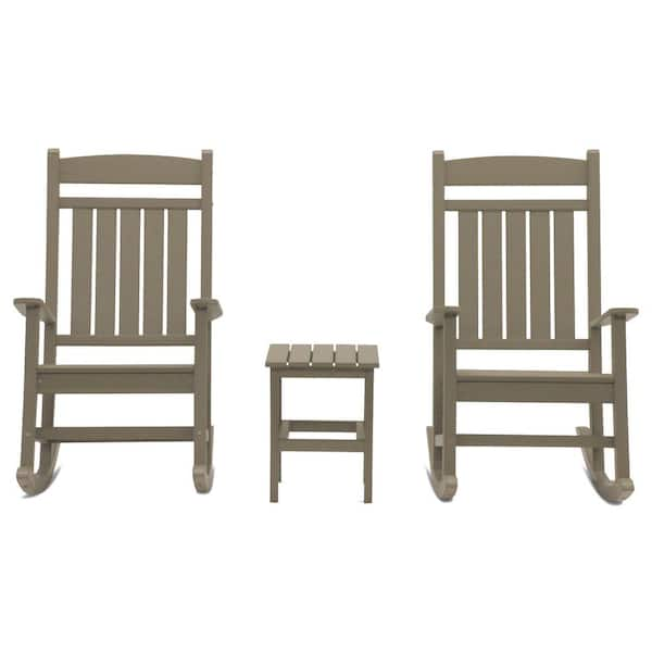 DUROGREEN Classic Rocker Weathered Wood 3-Piece Plastic Outdoor Chat Set