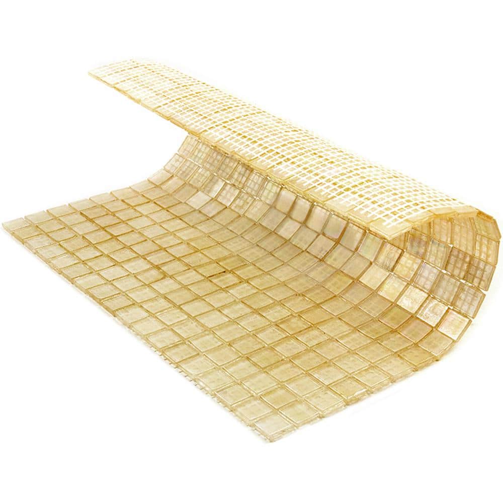 Light Fawn Beige Glossy Glass Mosaic Wall and Floor Tile