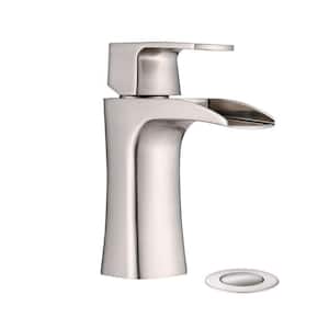 Tuija Waterfall Single-Handle Single-Hole Bathroom Faucet with Drain Assembly Vanity Sink Faucet in Brushed Nickel