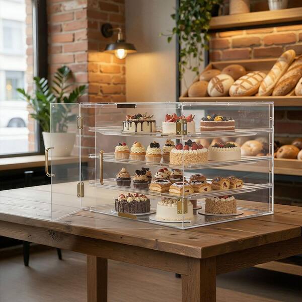 Bakery Display Case, 22.4 in. x 17.7 in. x 15.9 in. 4-Tier Countertop Pastry Display Case, Clear Acrylic Bread Box