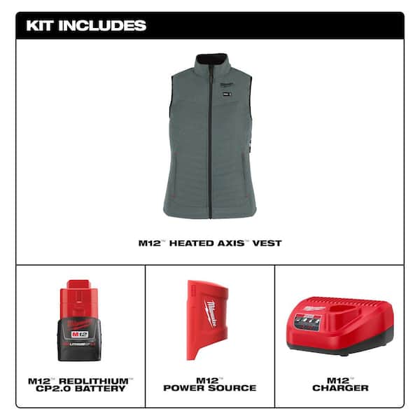 Milwaukee Women's Large M12 12V Lithium-Ion Cordless AXIS Green Heated Vest Kit with (1) 2.0 Ah Battery and Charger