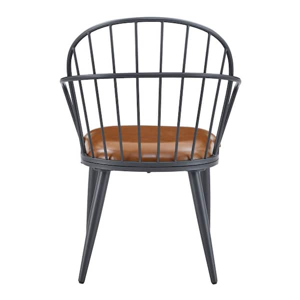 Drats Modern Upholstered PU Leather Dining Chairs with Metal Legs, Brown + Black, Set of 2