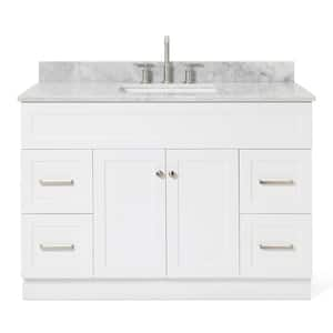 Hamlet 49 in. W x 22 in. D x 35.25 in. H Bath Vanity in White with Carrara White Marble Vanity Top