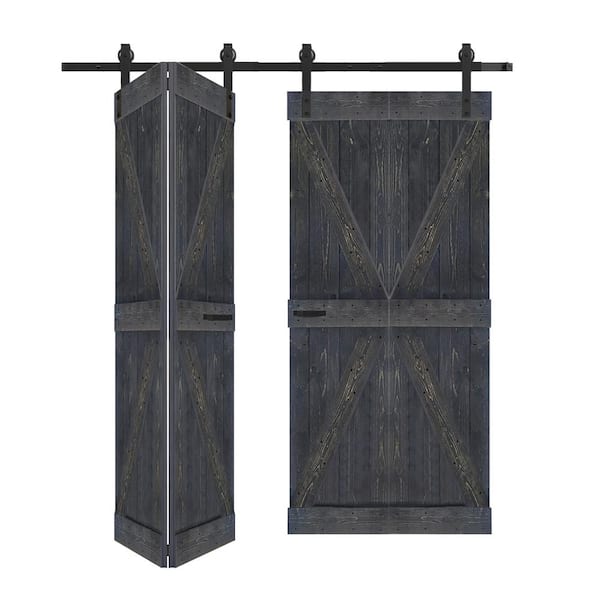 ISLIFE K Style 60 in. x 80in. (15 in. x 80 in. x 4 Panels) Carbon Gray Solid Wood Bi-Fold Door Hardware Kit-Assembly Needed