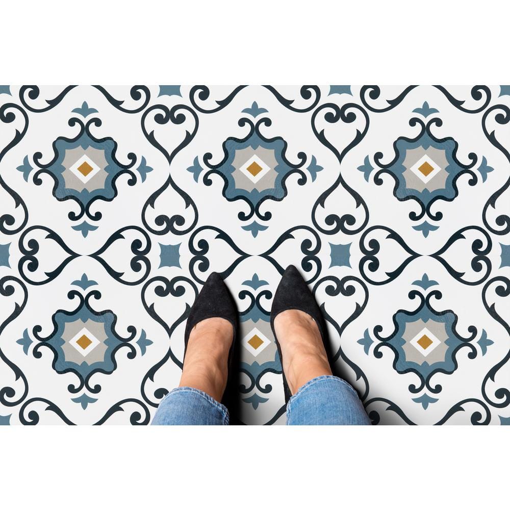 Retro Light Blue and Gray Self-Adhesive Vinyl Floor Tiles