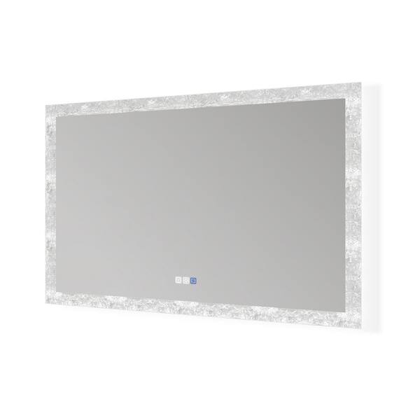 48 in. W x 32 in. H Rectangular Frameless Wall LED Bathroom Vanity Mirror with Anti-fog in Green