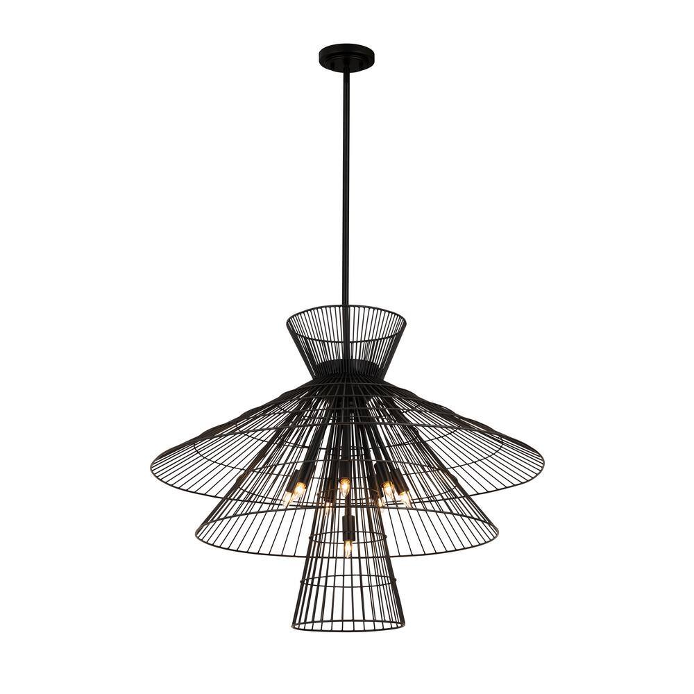 Matte Black 8-Light Industrial Cage Chandelier