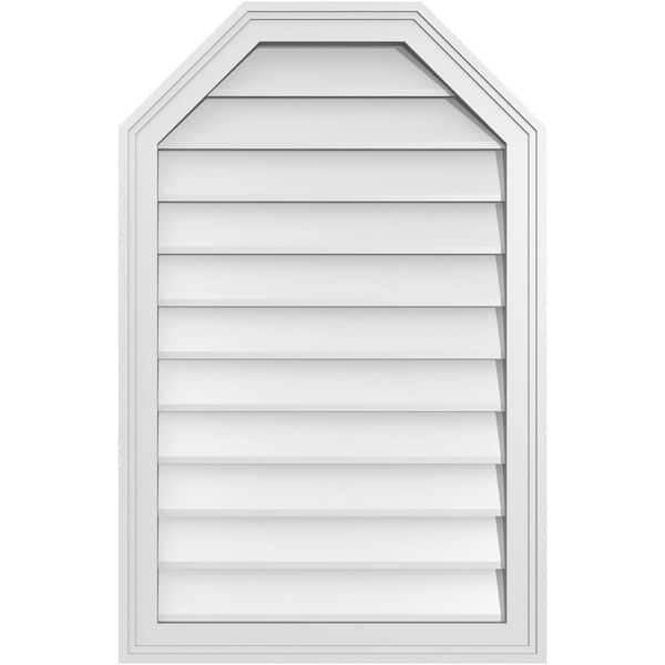 Ekena Millwork 22 in. x 34 in. Octagonal Top Surface Mount PVC Gable Vent: Decorative with Brickmould Frame