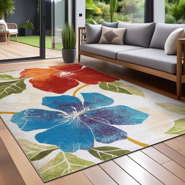 Beverly Rug Bahamas Floral Leaf Multi 5 ft. x 7 ft. Non-Slip 