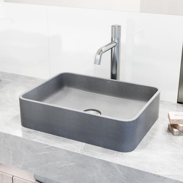 VIGO Segovia Gothic Gray Concreto Stone 16 in. L x 12 in. W x 4 in. H Rectangular Vessel Bathroom Sink