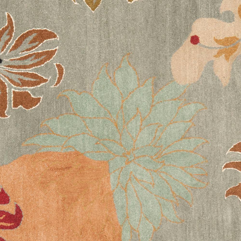 Elegant Blue Floral Hand-Tufted Wool Square Area Rug, 7' x 7'