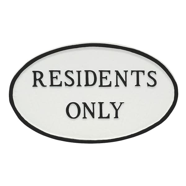 Montague Metal Products 6 in. x 10 in. Small Oval Residents Only Statement Plaque Sign - White/Black