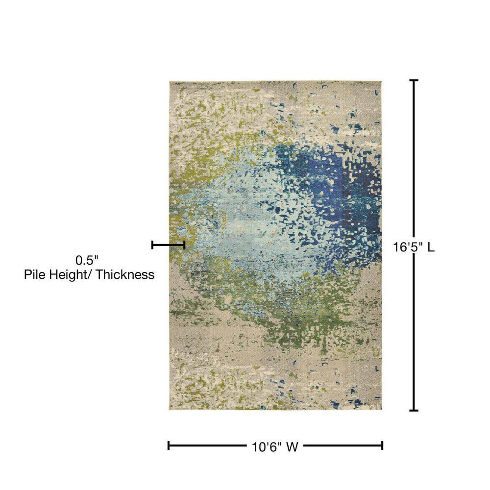 Blue and Beige Abstract Rectangular Rug 10' 6" x 16' 5"