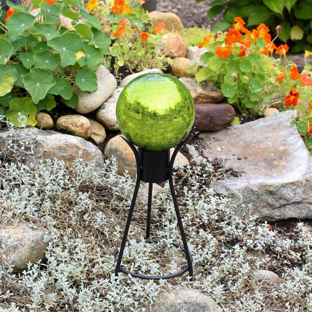 Fern Green Crackle Glass Gazing Globe with Hand Forged Stand