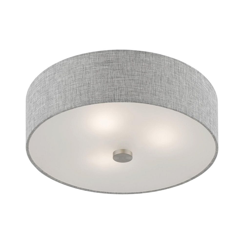 Dakota 15" Brushed Nickel & Shiny White Drum Semi-Flush Mount