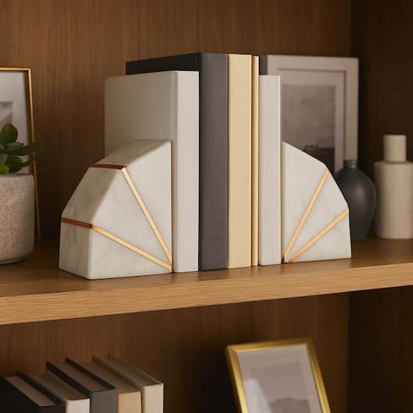 White Marble with Gold Inlays Bookends (Set of 2)