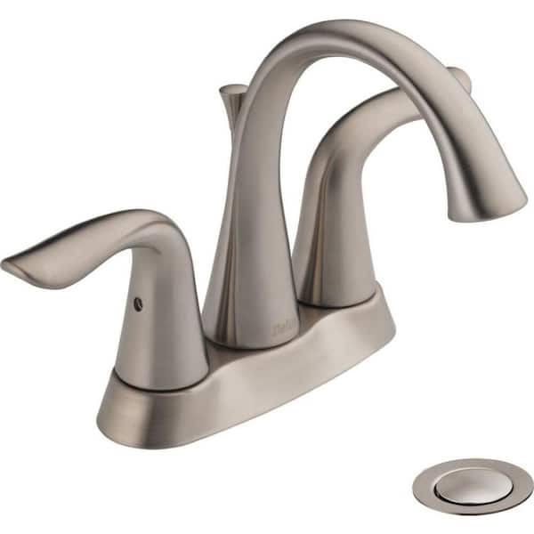 Delta Lahara 4 in. Centerset 2-Handle Bathroom Faucet with Metal Drain Assembly in Stainless