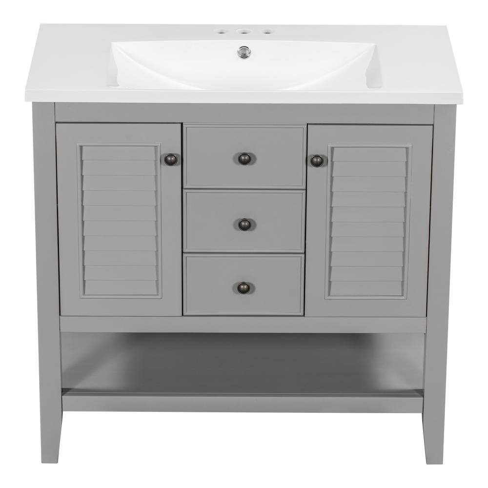 35.98 in. W x 18.03 in. D x 34.38 in. H Single Sink Bath Vanity in Gray wit