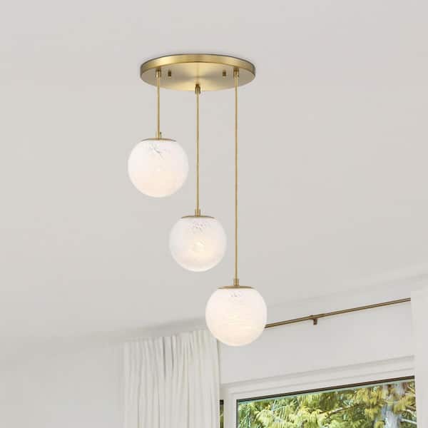 Designers Fountain Pixie 3-Light Brushed Gold Modern Globe Chandelier for Entryways with 7 in. Etched Cloud Glass Shades