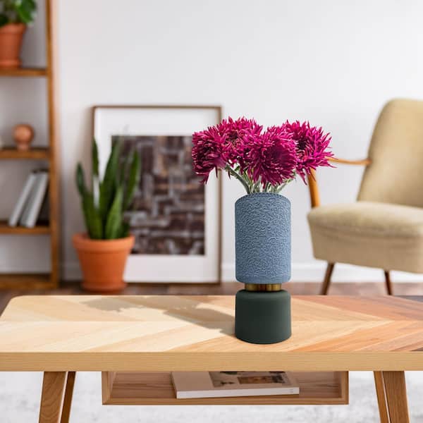 Blue 12 in. Tall Modern Stackable Ceramic Flower Vase