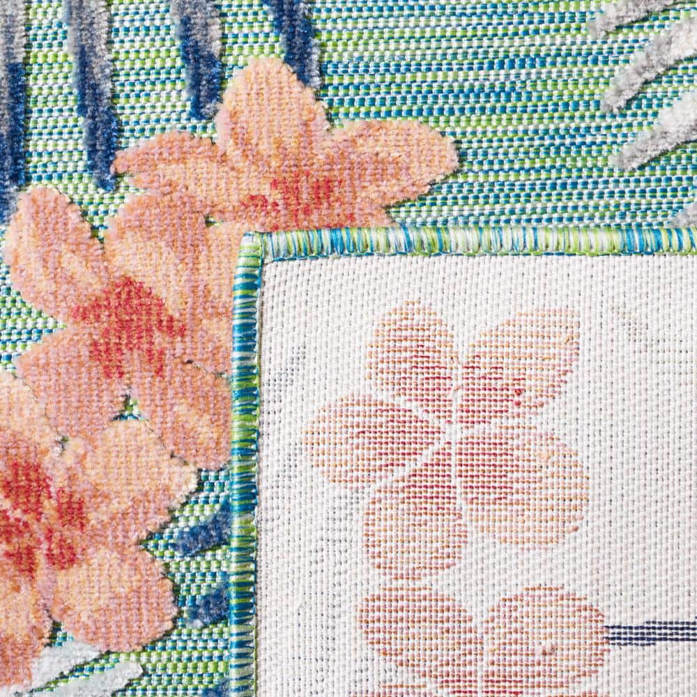 Floral Bliss Green/Navy Synthetic 4' x 6' Easy-Care Outdoor Rug