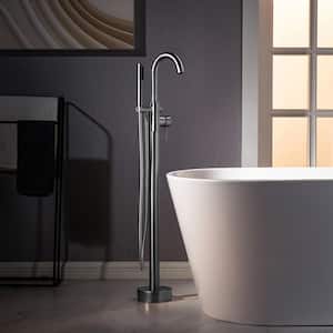 Derby Single-Handle Freestanding Floor Mount Tub Filler Faucet with Hand Shower in Chorme
