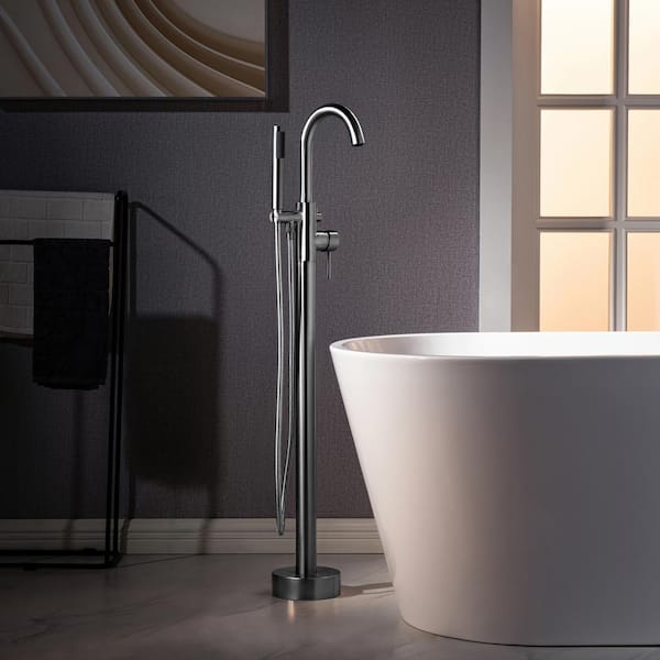 WOODBRIDGE Derby Single-Handle Freestanding Floor Mount Tub Filler Faucet with Hand Shower in Chorme