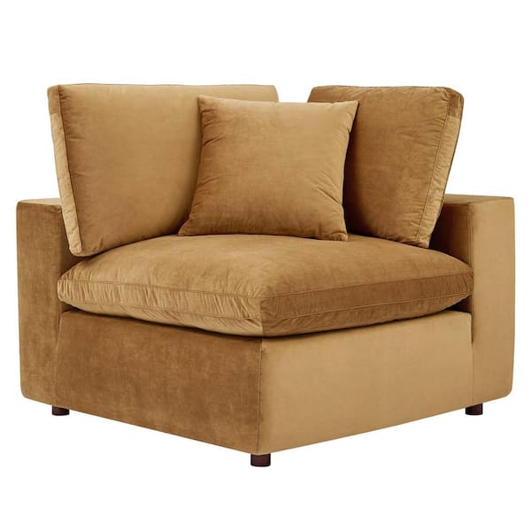 MODWAY Commix 80 in. Cognac Velvet 3-Seat Down Filled Overstuffed Performance Loveseats