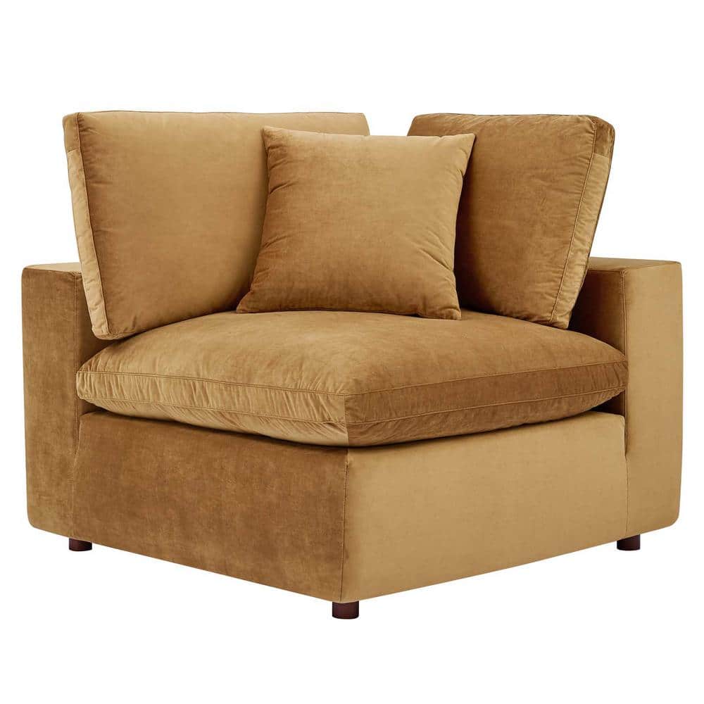 Cognac Performance Velvet Overstuffed Corner Chair 40"