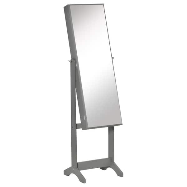 Unbranded Gray Rectangular Wood Floor Standing Jewelry Cabinet with Full-Length Mirror, and 3 Adjustable Angles
