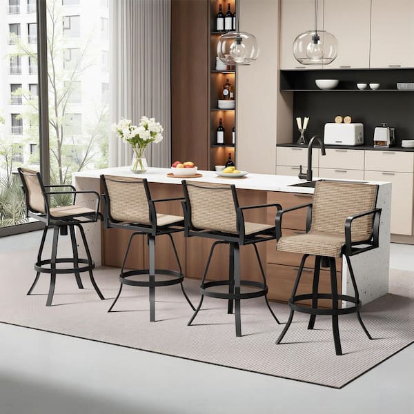 Swivel Aluminum Outdoor Bar Stool Chair High Bar Stools in Brown (4-Pack)