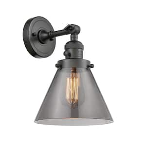 Cone 8 in. 1-Light Oil Rubbed Bronze Wall Sconce with Plated Smoke Glass Shade with On/Off Turn Switch