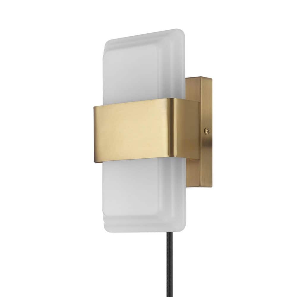 1-Light Matte Brass 19-Watt LED Integrated Plug-In or Hardwire Wall Sconce 