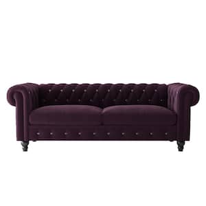 80 in. Wide Rolled Arm Velvet Upholstered Straight Sofa 2-Seats in Purple