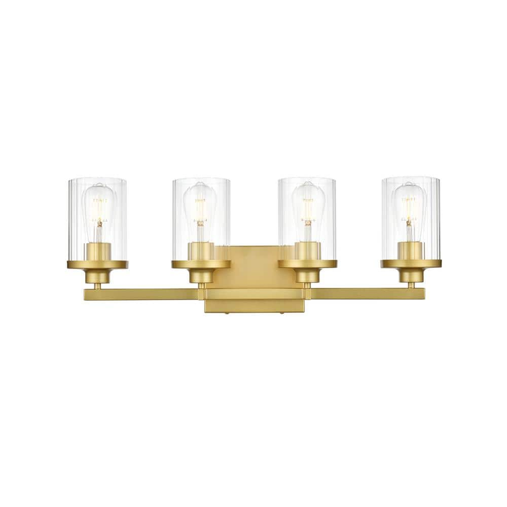 Simply Living 25 in. 4-Light Modern Brass Vanity Light with Clear ...