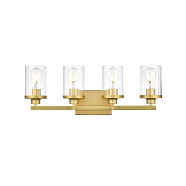 Unbranded Simply Living 25 in. 4-Light Modern Brass Vanity Light with Clear Cylinder Shade