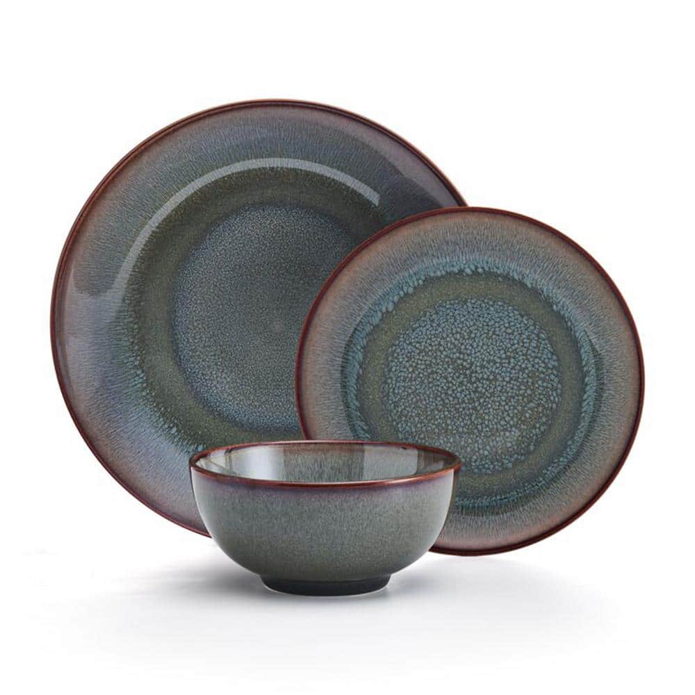 Mackensie Blue and Brown Ceramic 12-Piece Dinnerware Set