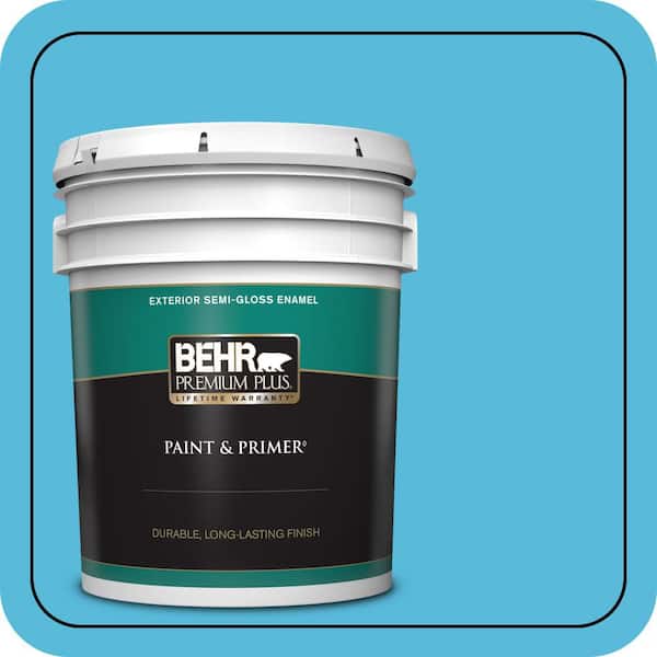 BEHR PREMIUM PLUS 5 gal. #530B-5 Azurean Semi-Gloss Enamel Exterior Paint & Primer