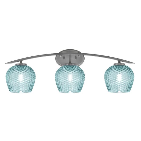 Unbranded Siena 29 in. 3-Light Vanity Light Graphite with Turquoise Glass Shades