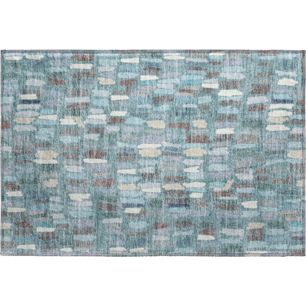 Mayfield Premium Machine Washable Abstract AMF2377 Teal 2 ft. x 3 ft. Accent Rug