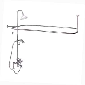 3-Handle Rim Mounted Claw Foot Tub Faucet with Riser, Hand Shower, Shower Head and Shower Rod in Polished Chrome