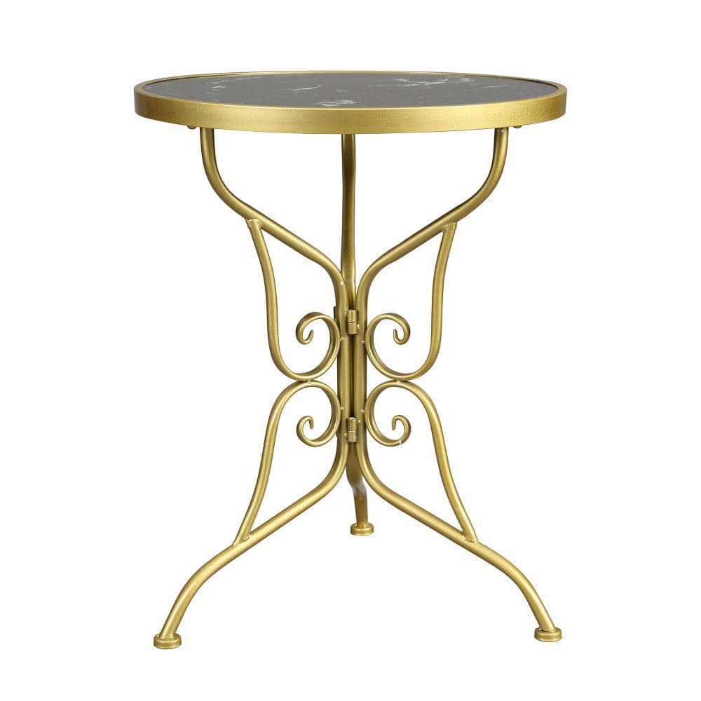 Waterproof Black Marble Stone Outdoor Coffee Table with Gold Base
