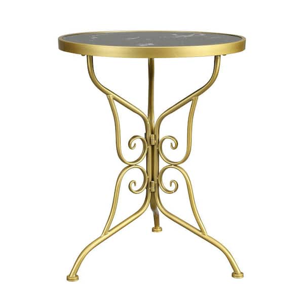 Unbranded Waterproof Black Marble Stone Outdoor Coffee Table with Gold Base