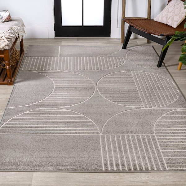 Nordby High-Low Geometric Arch Scandi Striped Gray/Cream 5 ft. x 8 ft. Indoor/Outdoor Area Rug
