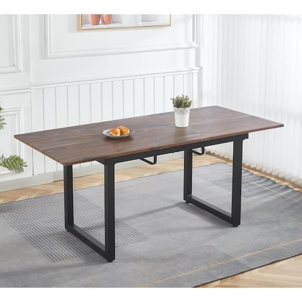 Uriah Mid Century Modern Walnut Wood 31.5 in. W Extendable Sled Base Adjustable Dining Table Seats 6