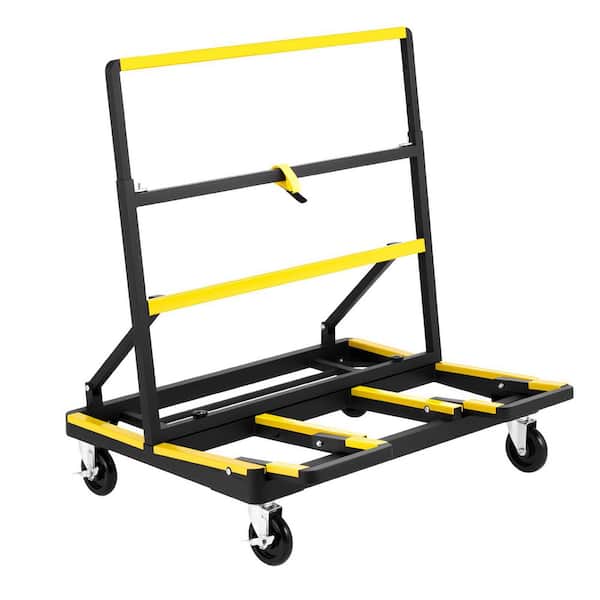 Drywall Cart Dolly, 1800 lbs. Capacity, Steel Panel Dolly with 4-Casters and Expandable Deck, Foldable Cart with Strap