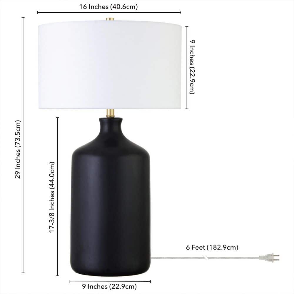 Matte Black Ceramic Nightstand Lamp with White Drum Shade